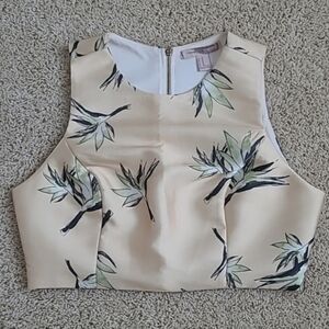 Forever 21 Palm Tropical Print Crop Top in Yellow M